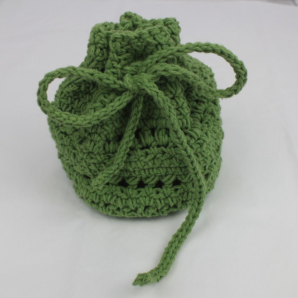 Green Crochet Patterned Drawstring Pouch Bag - Picture 2 of 14